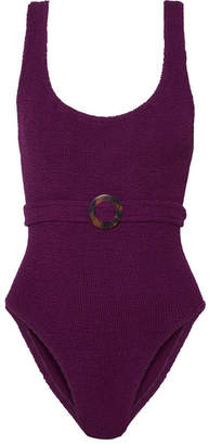 Hunza G Solitaire Embellished Seersucker Swimsuit - Dark purple