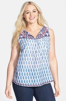 Thumbnail for your product : Lucky Brand Embroidered Button Back Cotton Tank (Plus Size)