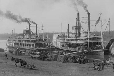 Buyenlarge Two Steamboats Along The Levee at The Mississippi River - Photograph Print