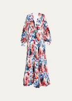 Thumbnail for your product : Andrew Gn Floral-Print Plisse Belted Gown