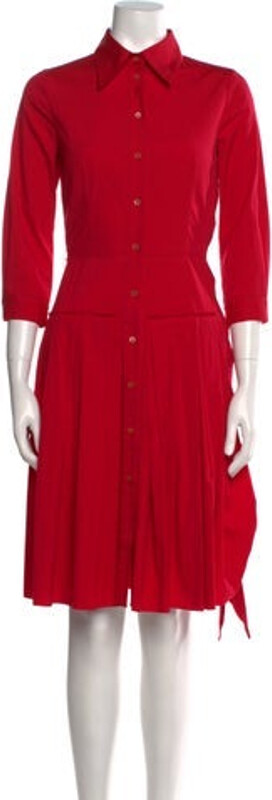 Prada Shirtdress Vintage From the 2009 Collection by Miuccia Red Three-Quarter Sleeve with Collar Button Closure at Front Designer