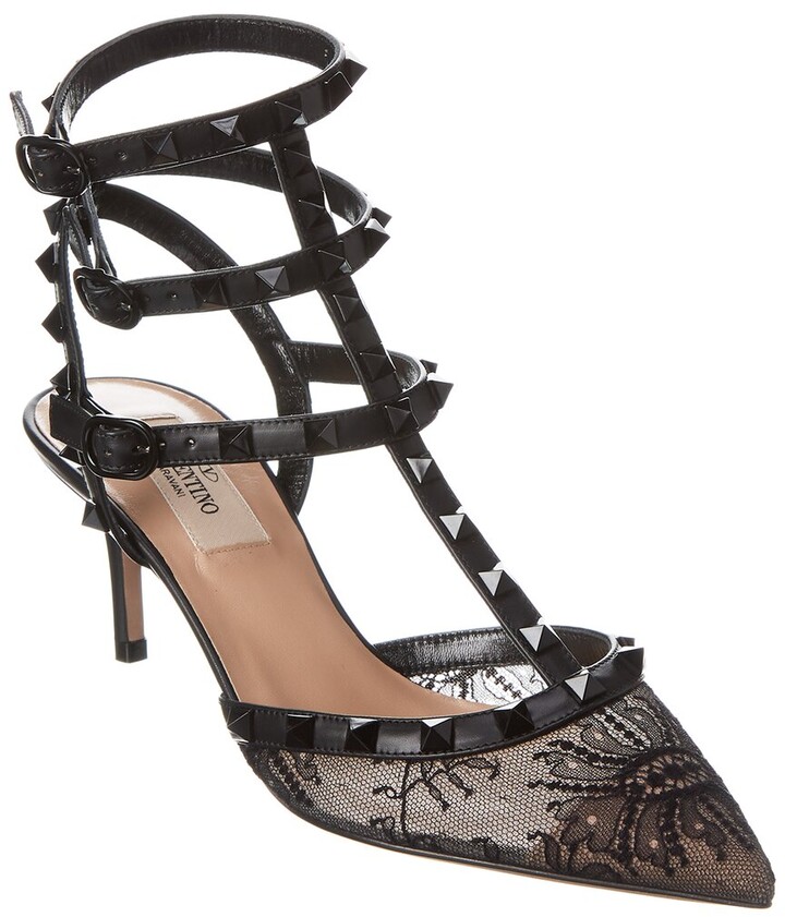 valentino rockstud caged 65 leather ankle strap pump