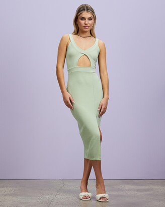 Missguided Women's Green Midi Dresses - Strappy V-Neck Rib Cut Out Midaxi Dress