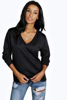 Thumbnail for your product : boohoo Rebecca Basic V Neck Long Sleeve Sweat Top