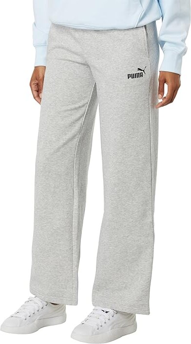 Puma Essentials+ Small Logo Straight Leg Fleece Pants (Light Gray