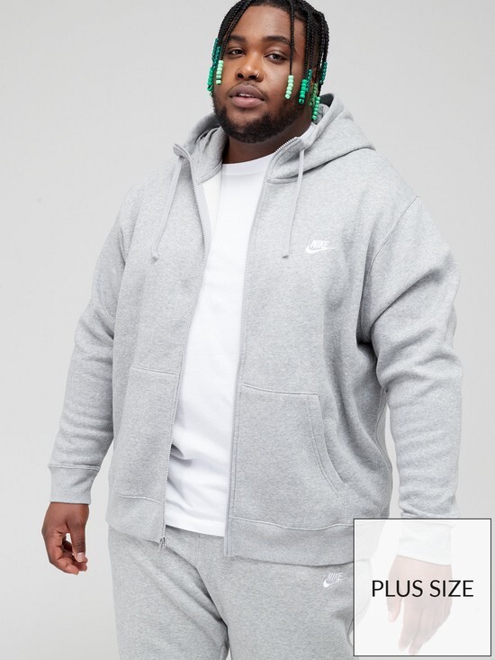 nike club zip up hoodie in grey
