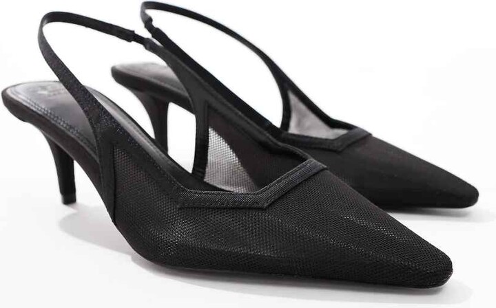 ASOS DESIGN Shake slingback kitten heels in black mesh ShopStyle
