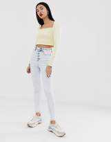 Thumbnail for your product : Stradivarius super high waist button jeans in light blue