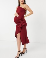 Thumbnail for your product : True Violet Maternity one shoulder bodycon dress with frill in wine