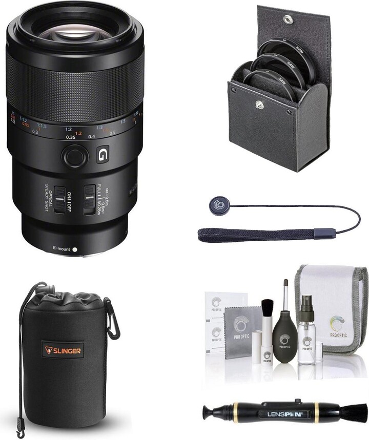 Sony Fe 90mm f/2.8 Macro G Oss Lens, Bundle with 62mm Filter Kit, Lens Case, Cleaning Kit, Lens Cleaner, Lens Cap Tether