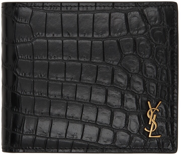 Saint Laurent Men's YSL Monogram Croc-Embossed Card Case