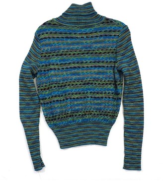 M Missoni Blue & Green Knit Striped Turtleneck Sweater