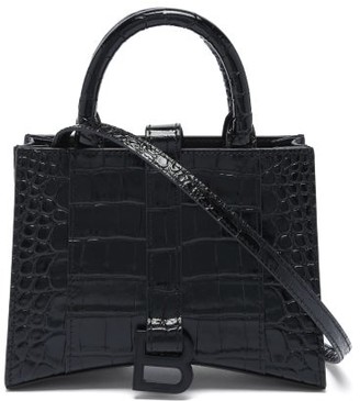 Balenciaga Hourglass Mini Crocodile-effect Leather Tote Bag - Black