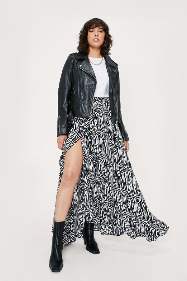 Zebra Leather Women's Long Skirt Black 