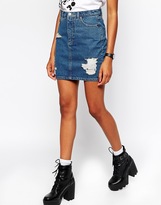 Thumbnail for your product : Monki Distressed Denim Skirt
