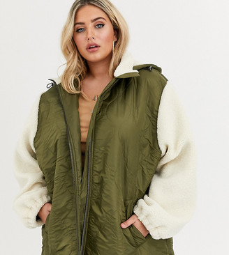 ASOS DESIGN Curve quilted jacket with borg sleeves