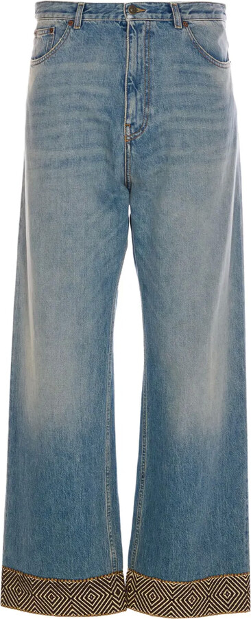 Jacquard-Hem Wide-Leg Jeans
