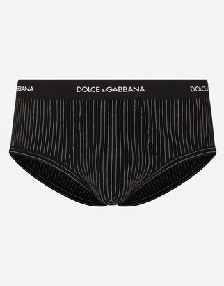 Mens Clothing Underwear Boxers briefs Dolce & Gabbana Cotton Striped Logo-waistband Briefs in Black for Men 