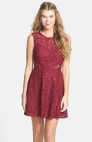 Thumbnail for your product : Hailey Logan Sequin Lace Illusion Skater Dress (Juniors)