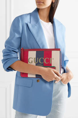 Gucci Printed Canvas And Leather Pouch