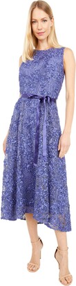 Tahari Women's Sleeveless Soutache Lace Embroidered High Low Party Dress