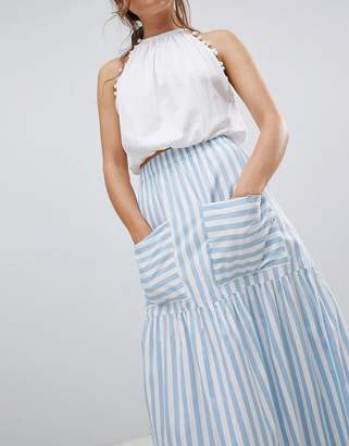 ASOS Design Cotton Maxi Skirt With Pockets In Stripe