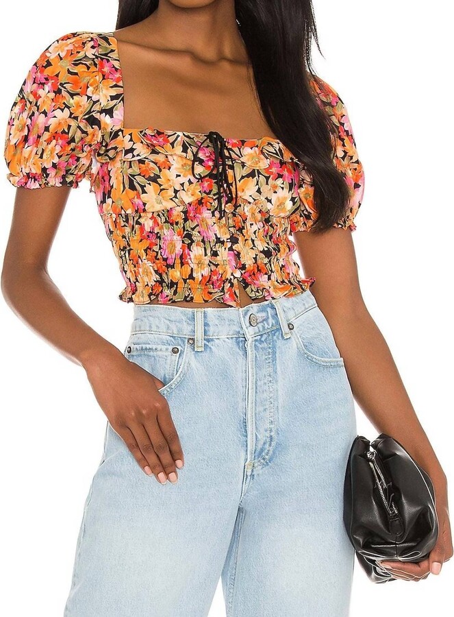 For Love & Lemons Sylvie Puff Sleeves Top In Orange
