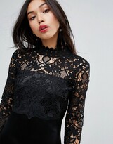 Thumbnail for your product : ASOS DESIGN Lace Bodice Long Sleeve Satin Mini Dress