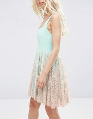 ASOS Mesh Fit And Flare Mini Skater With Lace Inserts