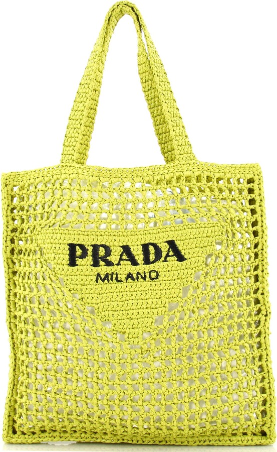 logo-patch raffia tote bag, Prada