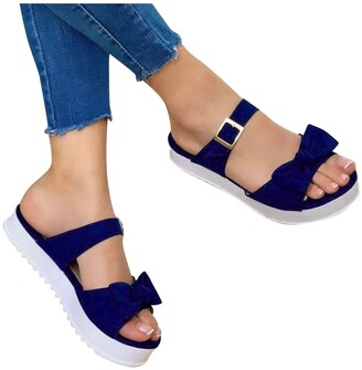 Betory Womens Open Toe Ankle Strap Platform Wedge Shoes Summer Casual Plus Size Bowknot Beach Trim Flatform Slip On Soft Wedge Sandals Flip Flops
