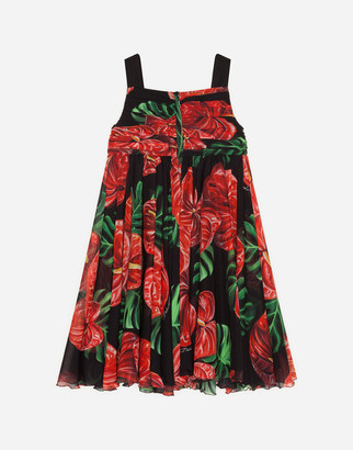 Dolce & Gabbana Midi Dress In Stretch Georgette With Laceleaf Print