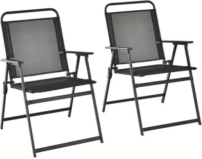 Latitude Run Durable 2Pcs Portable Patio Folding Chairs With Armrests - Heavy-Duty Rustproof Metal Frame & Comfort Fabric Seat - For Outdoor Relaxation