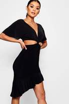 Thumbnail for your product : boohoo Slinky Cut Out Twist Ruffle Midi Dress