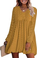 Thumbnail for your product : Kirundo Spring Summer Women's Dresses Long Sleeve Mini Dress V Neck Flowy Casual Swiss Dot Loose Babydoll Maternity Dress(Style2-Dark Green