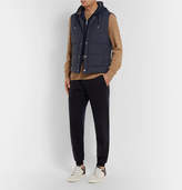 Thumbnail for your product : Brunello Cucinelli Layered Quilted Shell and Stretch-Cotton Jersey Hooded Down Gilet - Men - Navy