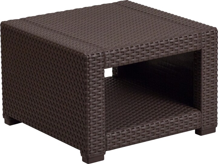 Merrick Lane Outdoor Furniture Side Table Chocolate Brown Faux Rattan