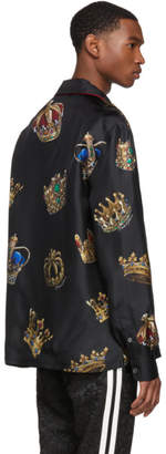 Dolce & Gabbana Black Silk Crown Pyjama Shirt