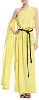 Marc Jacobs One-Shoulder Belted Drape Jersey Evening Gown
