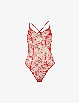 Agent Provocateur Zadi floral-embroidered mesh body