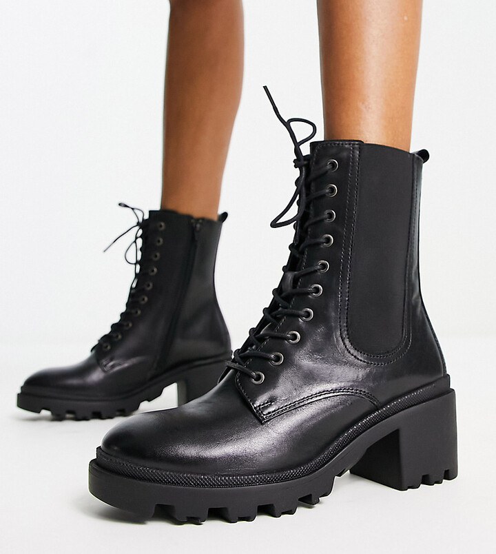 Dune Wide Fit Dune London Wide Fit cleated lace up heeled boot in black ...