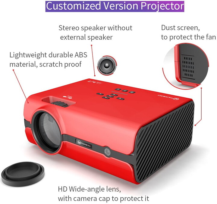 N/AW VANKYO Leisure 410 LED Portable Projector Supports 1080p, Compatible with Fire TV Stick, PS3/PS4, Xbox, Red