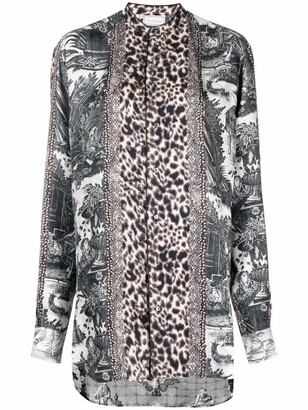 Pierre Louis Mascia Aloe panelled long-sleeve silk shirt