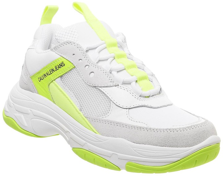 calvin klein white maya mesh and suede fashion chunky trainers