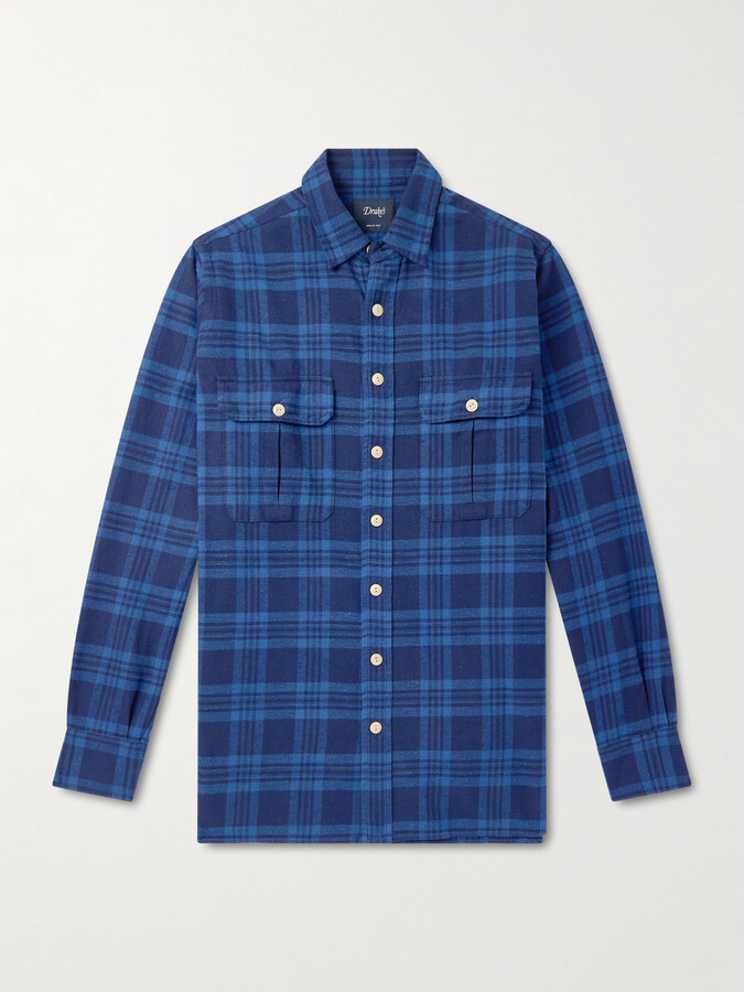 Drakes Checked Cotton-Flannel Shirt