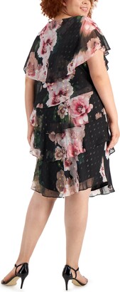 SL Fashions Plus Size Floral-Print Tiered Embellished-Neck Dress
