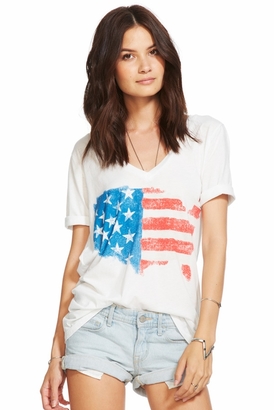 Chaser LA Painted Flag Deep V Tee in White