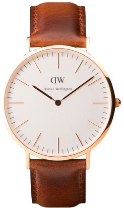 Daniel Wellington Classic St Mawes Rose Men's Quartz Watch with White Dial Analogue Display and Brown Leather Strap 0106DW