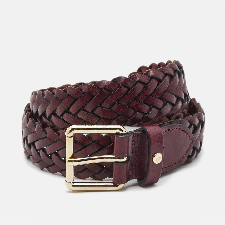 Mulberry Burgundy Woven Leather Buckle Belt S - ShopStyle