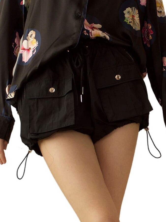 Cynthia Rowley Women's Drawstring Shell Cargo Bloomers - Black - Size Large